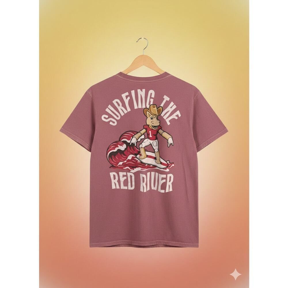 Comfort Colors Surfing The Red River Rivalry Oklahoma Texas Tee Shirt T-Shirt L